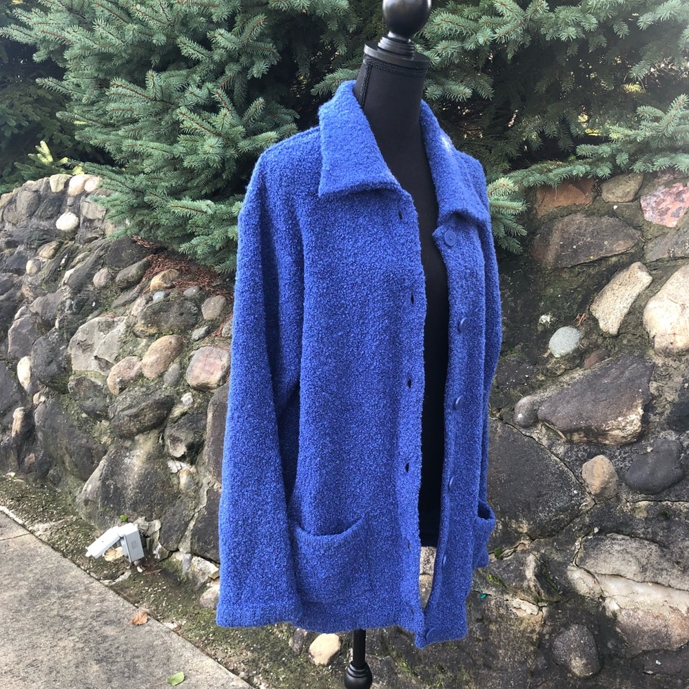 Cobalt blue fuzzy cardigan sweater